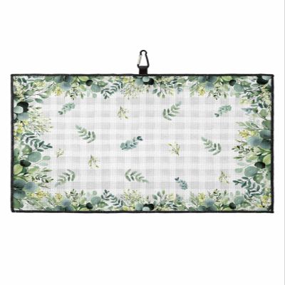 Golf Towels for Golf Bags with Clip, Funny Waffle Pattern Golf Towel, Spring Summer Watercolor Eucalyptus Leaves Farm Vintage Rustic Gray Plaid Golf Accessories for Men and Women Gifts 24x16 inch