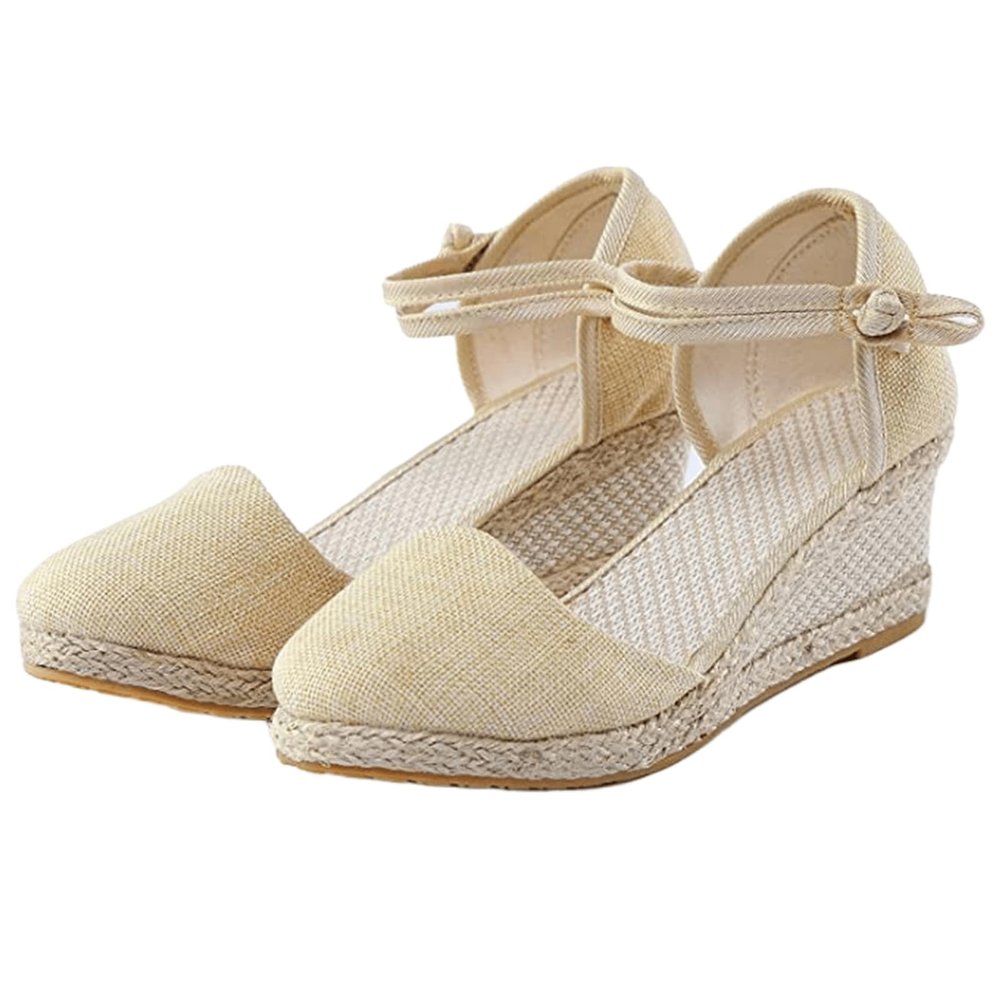 Ladmiple Sandals For Women With Arch Support Topic Open Toe Buckle Ankle Strap Espadrilles Flatform Wedge Casual Sandal