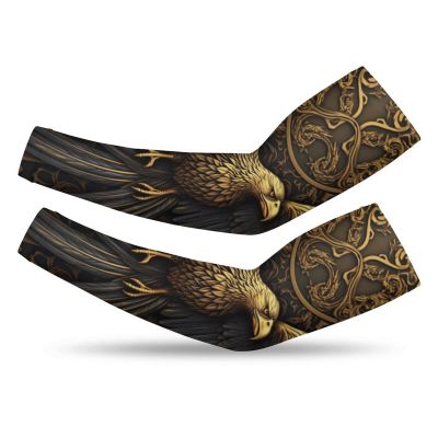 Celtic Raven, Eagle Tattoo Arm Sleeves, Outdoor Sport Sun Uv Protection Cooling Sleeves for Men & Women (Color : Large, Size : 02)