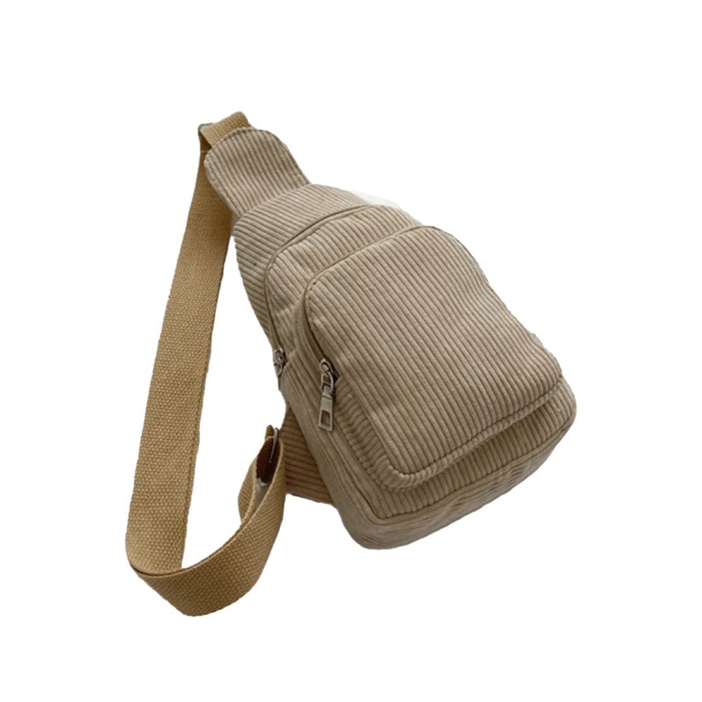 Corduroy Sling Bag Fanny Pack Crossbody Purse Mini Backpack Small Tote Bag (Khaki)