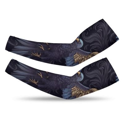 Celtic Raven, Eagle Tattoo Arm Sleeves, Outdoor Sport Sun Uv Protection Cooling Sleeves for Men & Women (Color : X-Large, Size : 02)