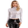 Alvivi Womens Mock Neck Long Sleeve T-Shirts Tops Disco Club Party Shiny Metallic Glitter Tank Tops Silver Medium view 3