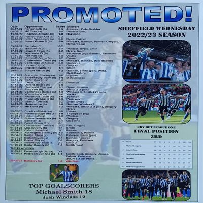 Sheffield Wednesday promoted to Championship - 2023 play-offs - souvenir print