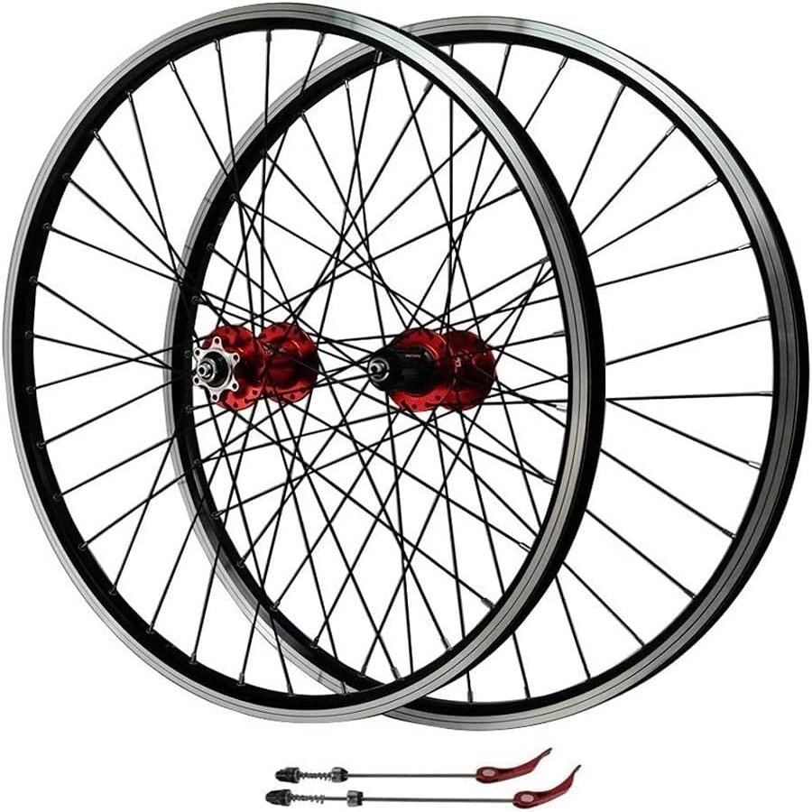 ZECHAO Mountain Bike Wheelset 26/27.5/29Inch,Disc Brake Double Wall Bike V-Brake Rim 32 Hole Sealed Bearings for 7/8/9/10/11 Speed Wheelset (Color : Red hub, Size : 26inch)