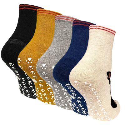 Artfasion Non Slip Socks for Women: Grip Novelty Dog Non Skid Ladies Funny Anti Slip Socks 5 Pairs for Pregnant Seniors Hospital Yoga Pilates 5-9