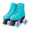 Hurber Women Roller Skates High-Top Double-Row PU Leather Outdooer Roller Skates for Girls (Blue Flashing Wheel,37 - US:7) view 1