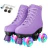Hurber Women Roller Skates High-Top Double-Row PU Leather Outdooer Roller Skates for Girls (Purple Flashing Wheel,38 - US:8) view 1