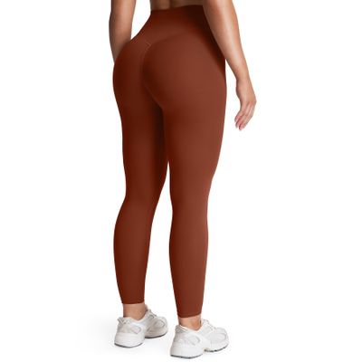 Aoxjox High Waisted Workout Leggings for Women Tummy Control Buttery Soft Yoga Metamorph Deep V Pants 26" (Cherry Mahogany, Large)