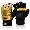 FitsT4 Sports Half Mitts MMA UFC Training Boxing Punch Bag Kickboxing Sparring Grappling Martial Arts Muay Thai Taekwondo Wrist Wraps Support Gloves for Women Men Kids Gold L view 1