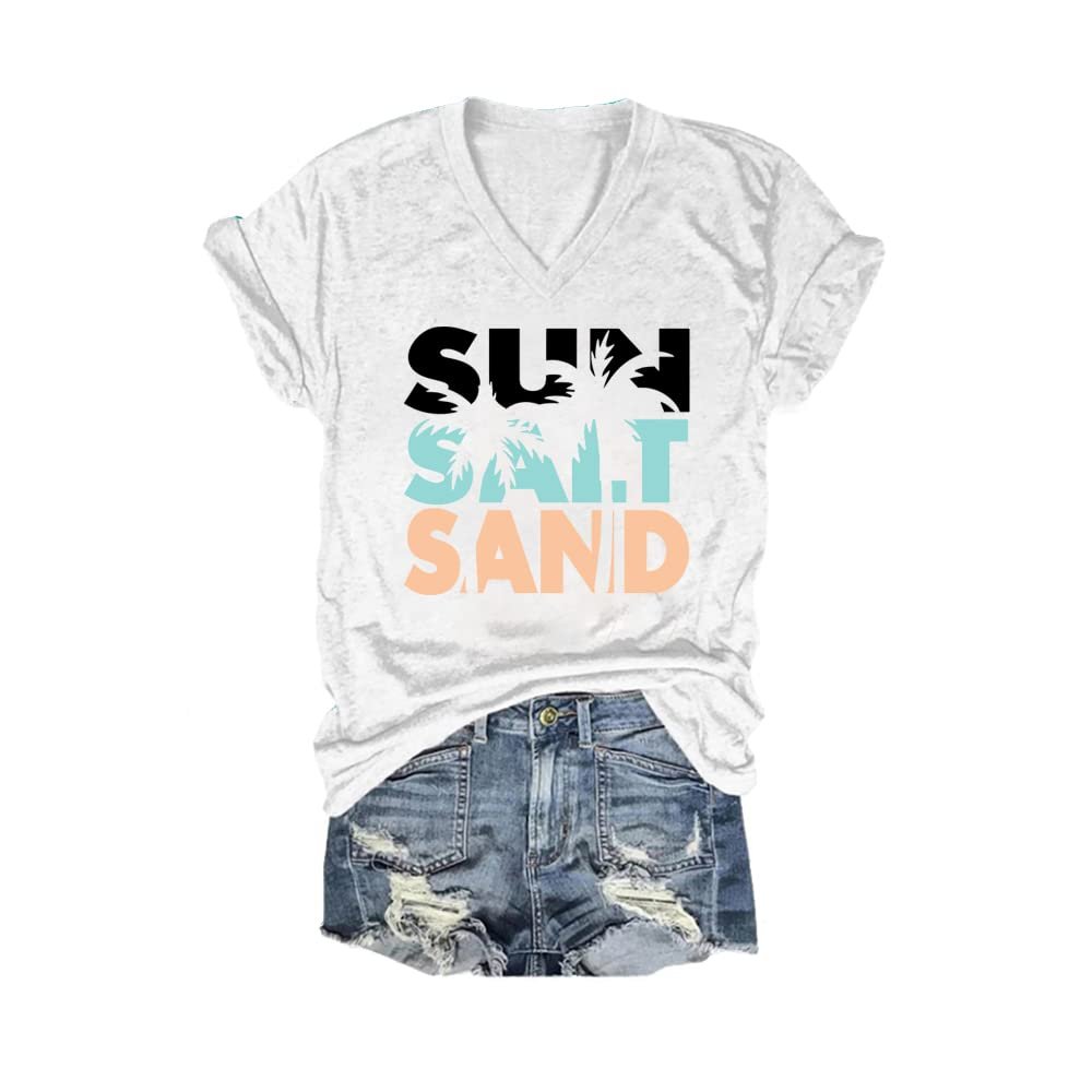 Sun Salt Sand Tank Top Dress Sun Salt Sand T Shirt Womens Funny Graphic Tee Coconut Tree Summer Tops Casual Loose Beach Tank Vintage Tops Tee V-Neck T Shirts Fun Gift Plus Size 5XL
