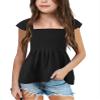 Bingerlily Girls Summer Casual Tops Square Neck T Shirts Cute Smocked Top Tees Black view 1