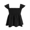 Bingerlily Girls Summer Casual Tops Square Neck T Shirts Cute Smocked Top Tees Black view 2