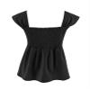 Bingerlily Girls Summer Casual Tops Square Neck T Shirts Cute Smocked Top Tees Black view 3