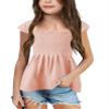 Bingerlily Girls Summer Casual Tops Square Neck T Shirts Cute Smocked Top Tees Pink view 1