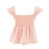 Bingerlily Girls Summer Casual Tops Square Neck T Shirts Cute Smocked Top Tees Pink view 3