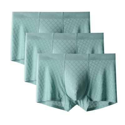 JEsilunmaMY Mens Jacquard Boxer Briefs Mid Waist Ice Silk Seamless Boxer Trunks Solid Color Lightweight Breathable Underwear (Green-3PC,3X-Large)