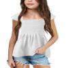 Bingerlily Girls Summer Casual Tops Square Neck T Shirts Cute Smocked Top Tees White view 1