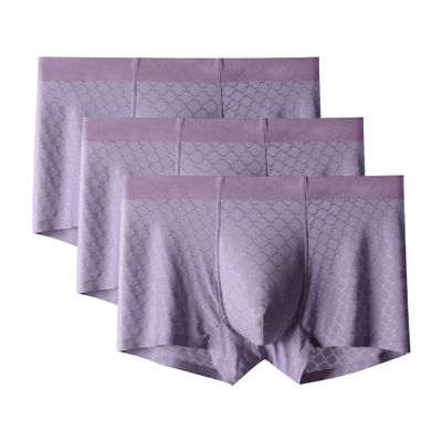 JEsilunmaMY Mens Jacquard Boxer Briefs Mid Waist Ice Silk Seamless Boxer Trunks Solid Color Lightweight Breathable Underwear (Purple-3PC,X-Large)