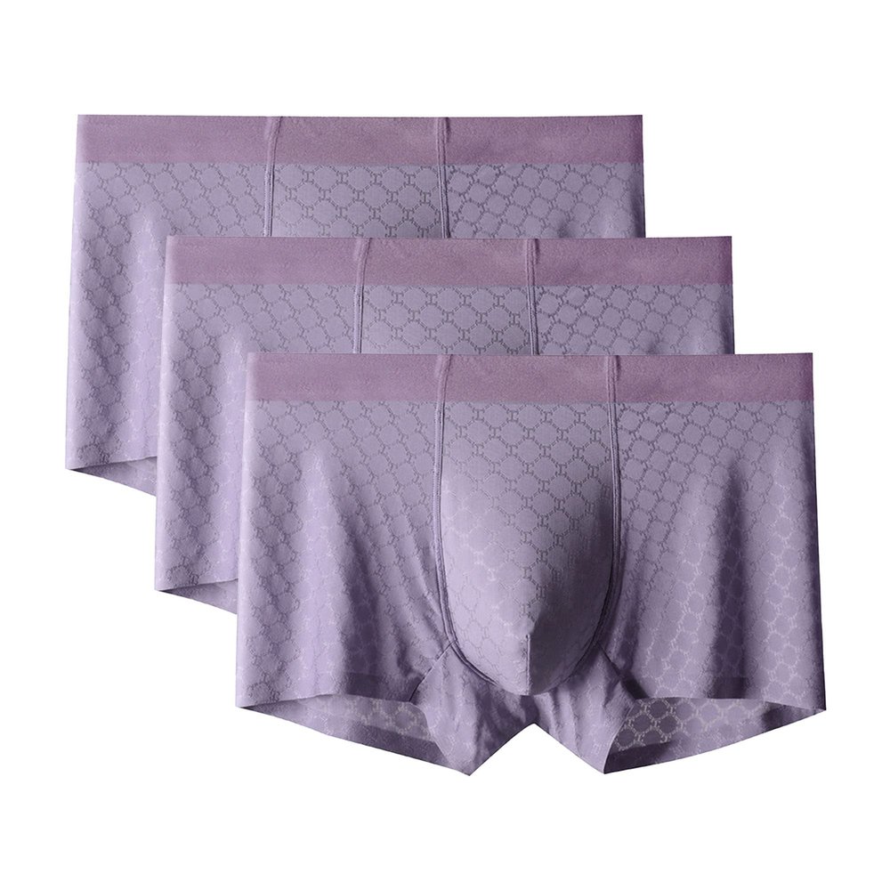 JEsilunmaMY Mens Jacquard Boxer Briefs Mid Waist Ice Silk Seamless Boxer Trunks Solid Color Lightweight Breathable Underwear (Purple-3PC,X-Large)