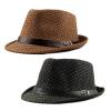 2 Pack Fedora Hat for Men Women Trilby Hat Panama Sun Jazz Cap Straw Hat