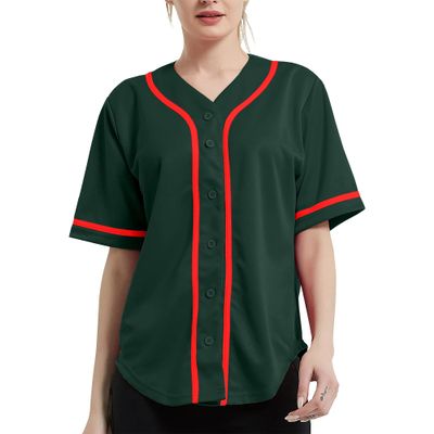 DIGITMON Women's Baseball Softball Jersey Button Down Premium Hip Hop T Shirts Uniform FGREENRED, 2X-Large