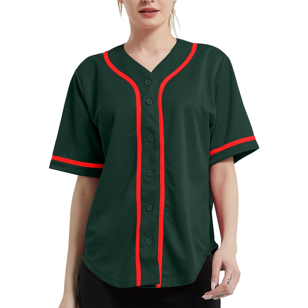 DIGITMON Women's Baseball Softball Jersey Button Down Premium Hip Hop T Shirts Uniform FGREENRED, 2X-Large