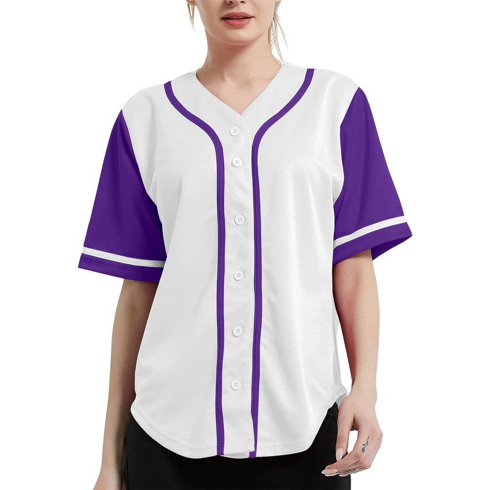 DIGITMON Women's Baseball Softball Jersey Button Down Premium Hip Hop T Shirts Uniform WHITEPURPLE, Medium