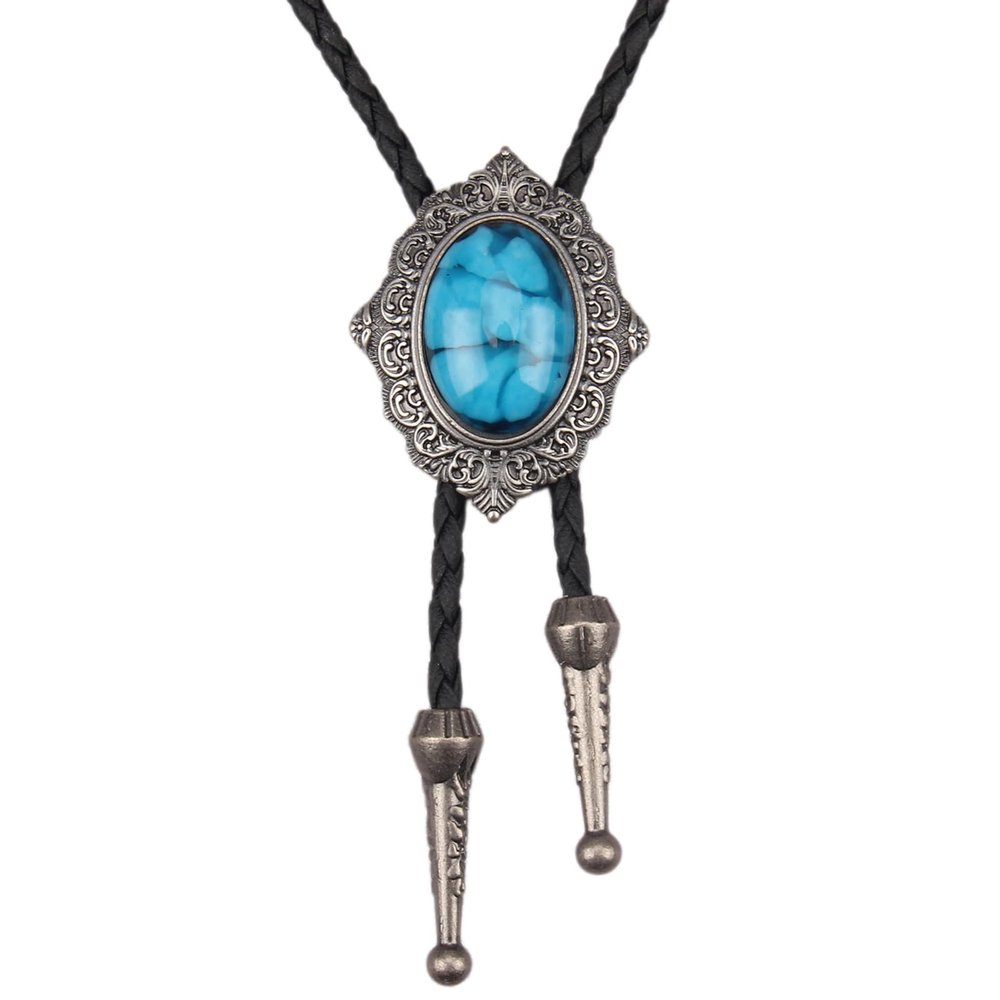 GelConnie Bolo Tie for Men Western Tie Silver Cowboy Tie Turquoise Bolo Tie Necklace American Indian Viking Bolo Tie for Women