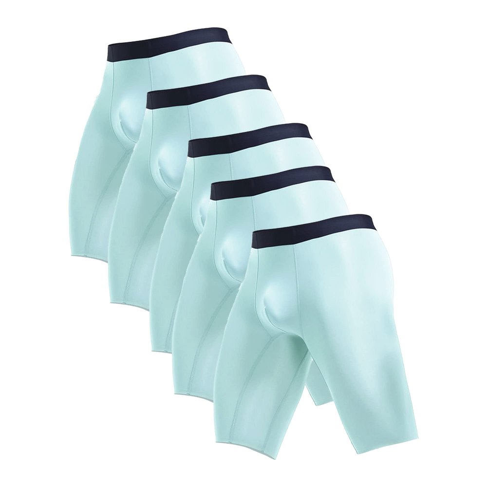 JEsilunmaMY Mens Anti-Chafing Long Boxer Briefs Summer Ice Silk Athletic Compression Underwear Quick-Drying Sport Boxer Brief (Green-5PC,Large)