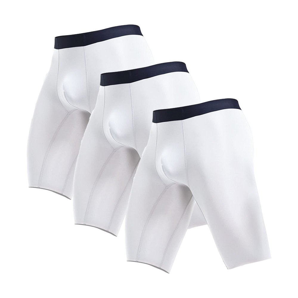 JEsilunmaMY Mens Anti-Chafing Long Boxer Briefs Summer Ice Silk Athletic Compression Underwear Quick-Drying Sport Boxer Brief (White-3PC,Large)