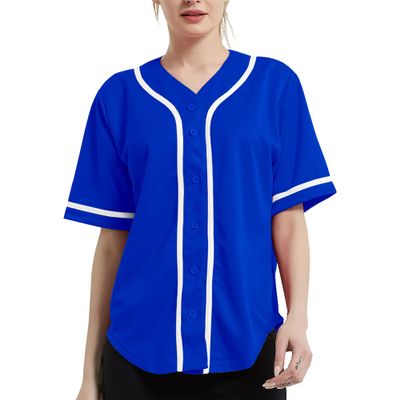 DIGITMON Women's Baseball Softball Jersey Button Down Premium Hip Hop T Shirts Uniform ROYALWHITE, X-Small