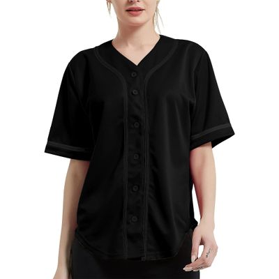 DIGITMON Women's Baseball Softball Jersey Button Down Premium Hip Hop T Shirts Uniform BLACKBLACK, X-Large
