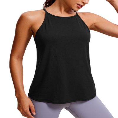 CRZ YOGA Halter High Neck Workout Tops for Women Flowy Cami Sleeveless Tank Athletic Yoga Shirts Black XX-Small