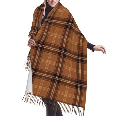 LMNSWDA Orange and Brown Rustic Plaid Pattern Women's Fashion Cashmere Feel with Tassel Large scarf warm party shawl Wraps