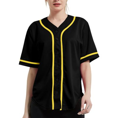 DIGITMON Women's Baseball Softball Jersey Button Down Premium Hip Hop T Shirts Uniform BLACKYELLOW, X-Small