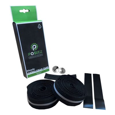 Positz Reflective Road Bike Handlebar Tape Black Cork with 5mm Silver Reflex Strip