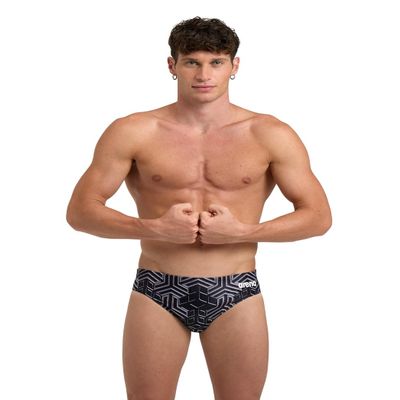 ARENA Performance Men's Kikko Pro Swim Brief Chlorine Resistant MaxLife Athletic Practice Swimsuit, Black/Black Multi, US Size 38