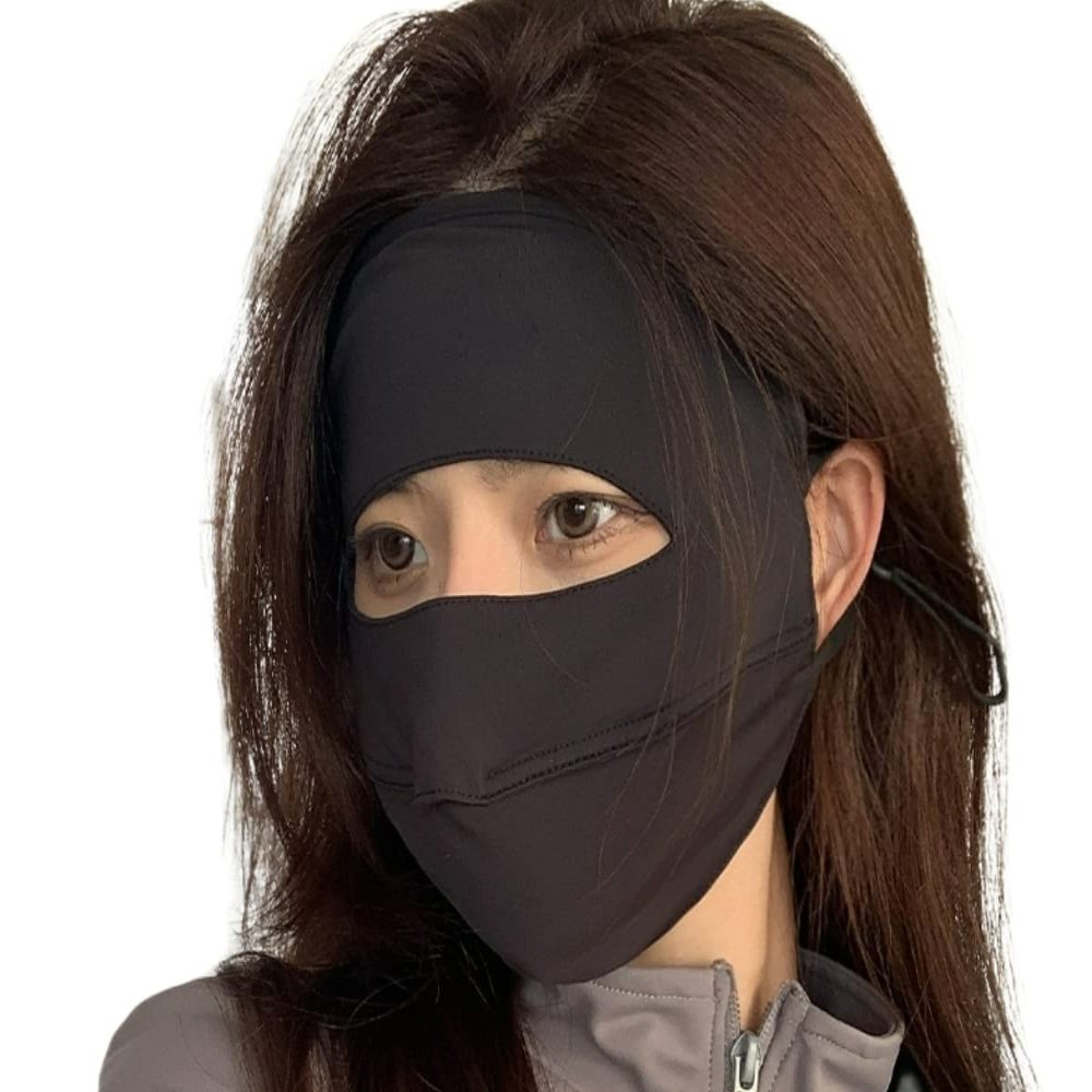 kiobrvhe Face UV Face Covering UPF 50+ Women Sun Protection Face Mask Washable Reusable for Running Outdoors (Black,US,Alpha,Medium,Regular,Regular)