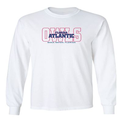 CornBorn Florida Atlantic Apparel Men - Long Sleeve FAU Owls Background - White - Medium