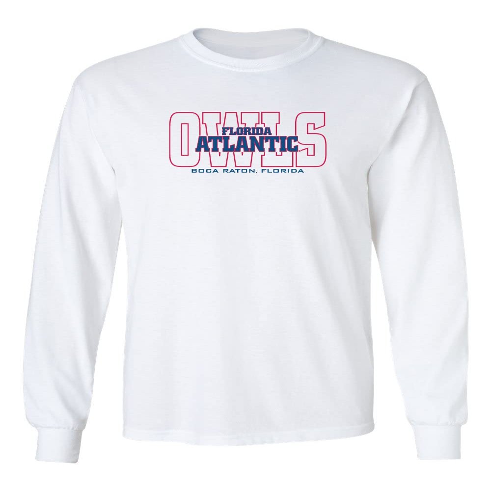 CornBorn Florida Atlantic Apparel Men - Long Sleeve FAU Owls Background - White - Medium