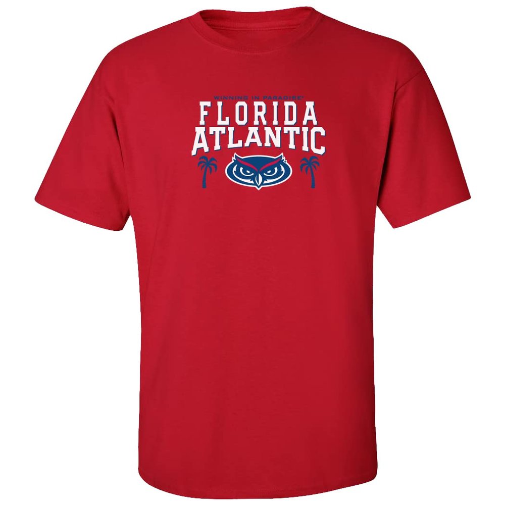 CornBorn FAU Owl Tshirt - Florida Atlantic Apparel - FAU Logo Winning in Paradise - Red - Large-Tall