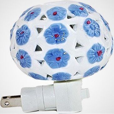 usamjtable Ceramic Blue Flower Night Light Plug-in with Aromatherapy Oil Warmer Burner