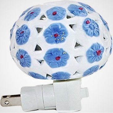 usamjtable Ceramic Blue Flower Night Light Plug-in with Aromatherapy Oil Warmer Burner
