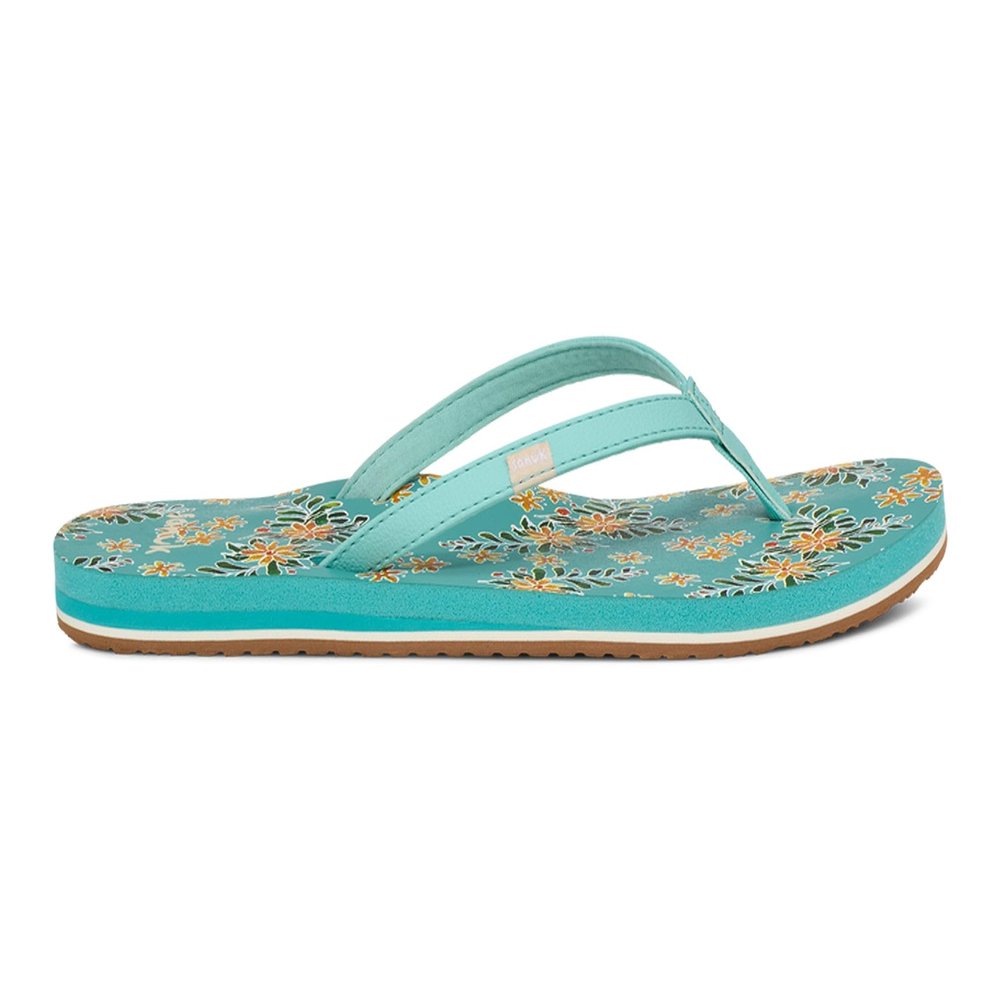 Sanuk Yoga Joy Womens Flip Flop | Yoga Mat Footbed | Yoga Sandals For Women | Women's Beach Sandals | Memory Foam Footbed, Aqua Splash, 11