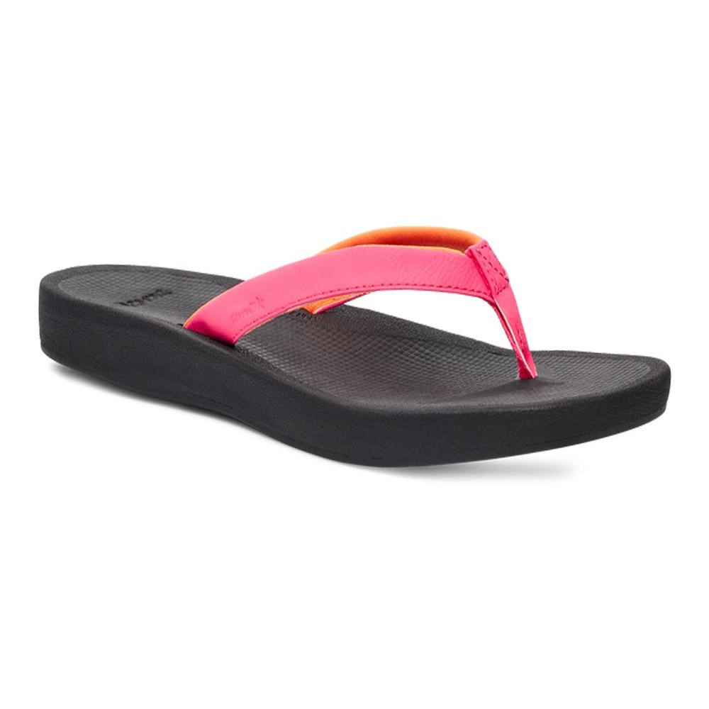 Sanuk Womens Cosmic Shores | Water Resistant Flip Flops for Women | EVA Footbed With Arch Support | Women's Beach Sandals, Hot Pink, 7