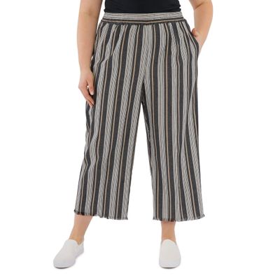 Alfred Dunner Women's Plus-Size Stripe Ankle Pant with Fringe Size 16W Black