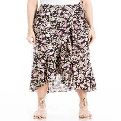 Max Studio Women's Crepe Maxi Ruffle Skirt, Black/Plum Nigella Blooms, X-Small
