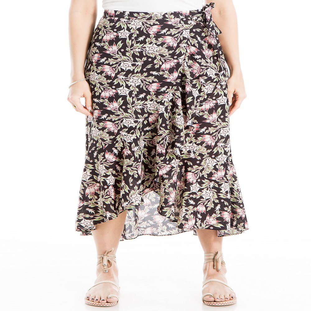 Max Studio Women's Crepe Maxi Ruffle Skirt, Black/Plum Nigella Blooms, X-Small
