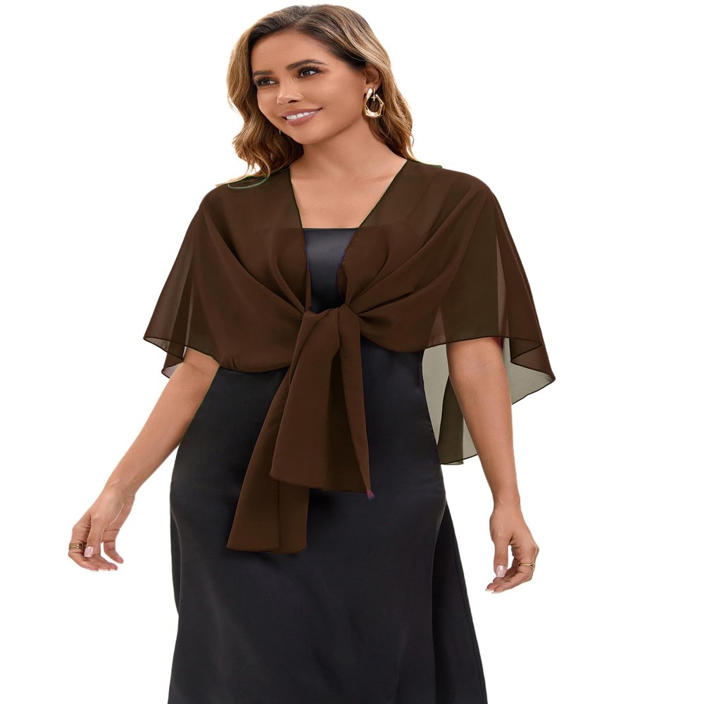 Baoqiya Chiffon Evening Shawl Scarf Wedding Shawls and Wraps for Women Party Bridal Dress on Special Occasion Dresses (Brown)