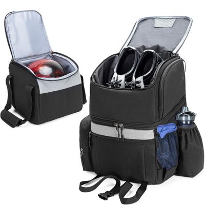 Goburos Bowling Backpack with Inner Tote Bag, Ball Bag with Wooden Holder and Shoe Compartment, Fits US Mens Size 16 Shoes, Black